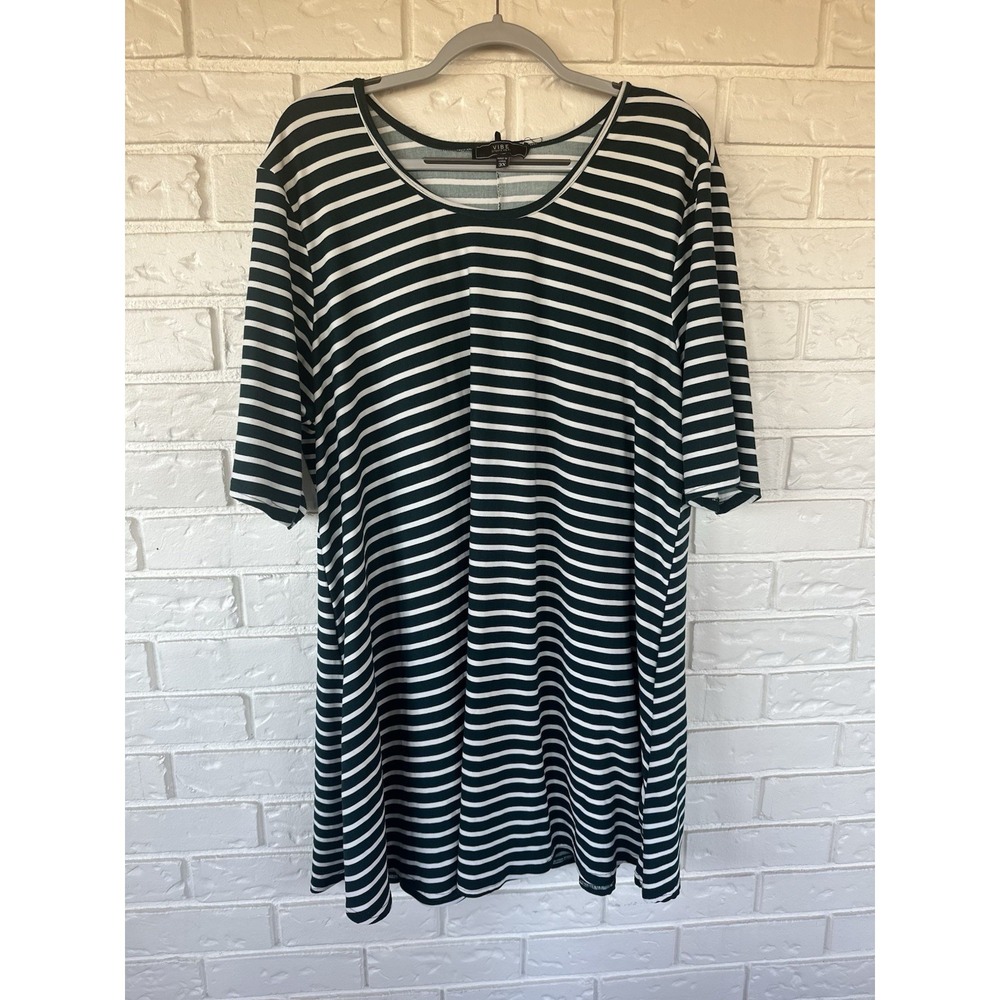 VIBE Sportswear Striped Swing Dress Women's 3X Green White
